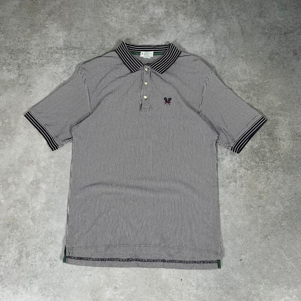 Vintage IZOD 90's Stripped Polo Tennis Rackets Logo Men's Large Black & White